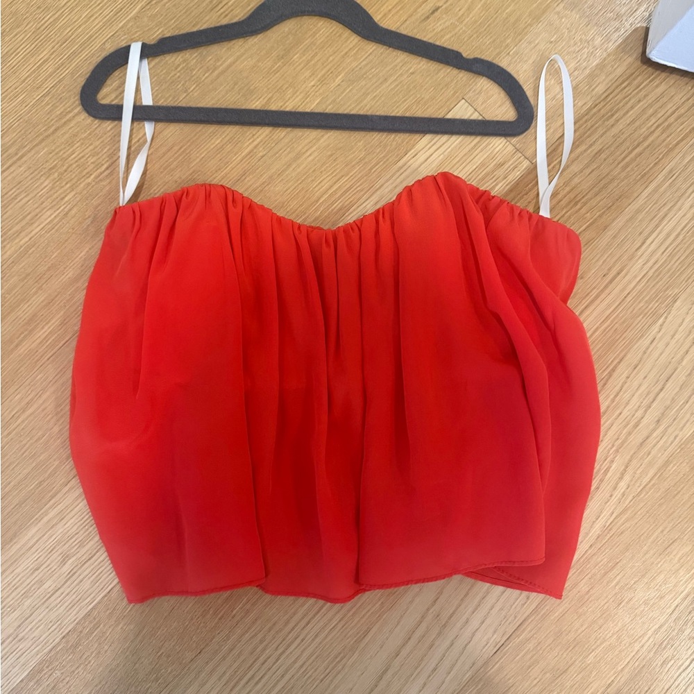 100% Silk Red Flowy Bustier Top